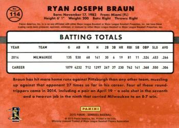 2015 Donruss - Press Proofs Gold #114 Ryan Braun Back