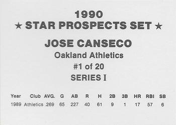 1990 Star Prospects Set Series I (unlicensed) #1 Jose Canseco Back