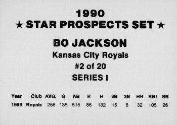 1990 Star Prospects Set Series I (unlicensed) #2 Bo Jackson Back