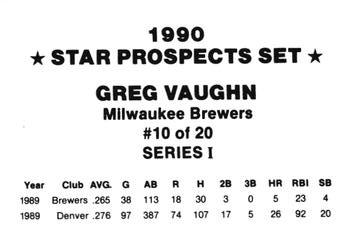 1990 Star Prospects Set Series I (unlicensed) #10 Greg Vaughn Back