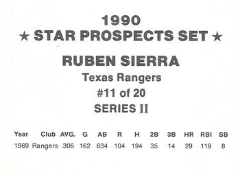 1990 Star Prospects Set Series II (unlicensed) #11 Ruben Sierra Back
