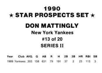 1990 Star Prospects Set Series II (unlicensed) #13 Don Mattingly Back