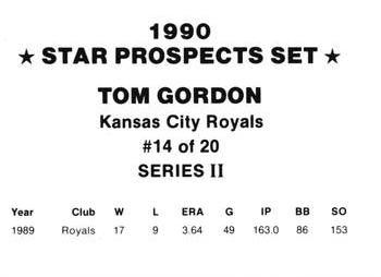1990 Star Prospects Set Series II (unlicensed) #14 Tom Gordon Back