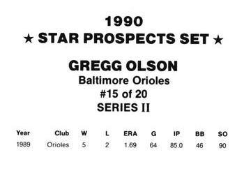 1990 Star Prospects Set Series II (unlicensed) #15 Gregg Olson Back