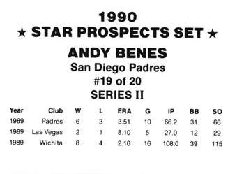 1990 Star Prospects Set Series II (unlicensed) #19 Andy Benes Back