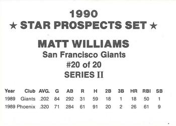 1990 Star Prospects Set Series II (unlicensed) #20 Matt Williams Back