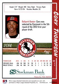 2014 Grandstand Billings Mustangs #NNO Cory Thompson Back