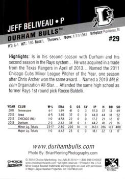 2014 Choice Durham Bulls #29 Jeff Beliveau Back