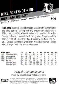 2014 Choice Durham Bulls #9 Mike Fontenot Back