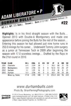 2014 Choice Durham Bulls #22 Adam Liberatore Back
