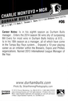 2014 Choice Durham Bulls #6 Charlie Montoyo Back