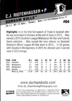 2014 Choice Durham Bulls #4 C.J. Riefenhauser Back