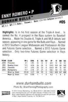 2014 Choice Durham Bulls #5 Enny Romero Back