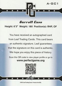 2013 Leaf Perfect Game - Autographs #A-GC1 Garrett Cave Back