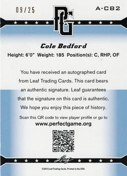 2013 Leaf Perfect Game - Autographs Blue #A-CB2 Cole Bedford Back