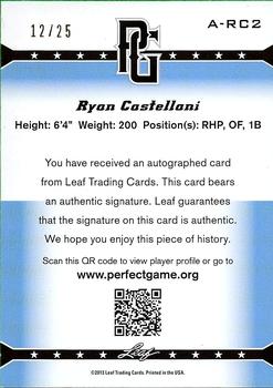 2013 Leaf Perfect Game - Autographs Blue #A-RC2 Ryan Castellani Back