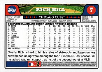 2008 Topps Gift Sets Chicago Cubs #7 Rich Hill Back