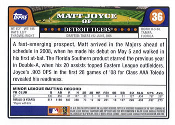 2008 Topps Gift Sets Detroit Tigers #36 Matt Joyce Back