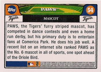 2008 Topps Gift Sets Detroit Tigers #54 Paws Back