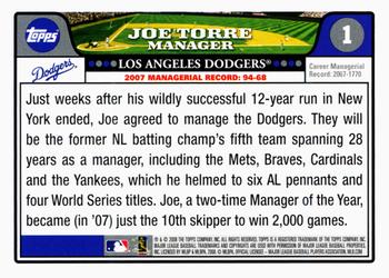2008 Topps Gift Sets Los Angeles Dodgers #1 Joe Torre Back