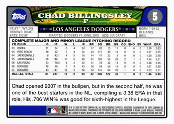 2008 Topps Gift Sets Los Angeles Dodgers #5 Chad Billingsley Back