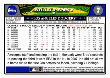 2008 Topps Gift Sets Los Angeles Dodgers #7 Brad Penny Back