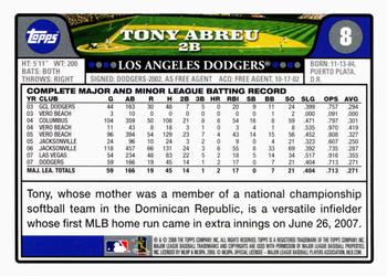 2008 Topps Gift Sets Los Angeles Dodgers #8 Tony Abreu Back