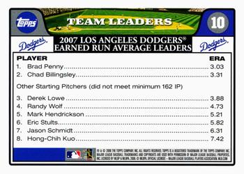 2008 Topps Gift Sets Los Angeles Dodgers #10 Brad Penny/Chad Billingsley/Derek Lowe Back