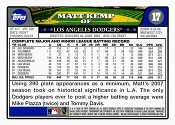 2008 Topps Gift Sets Los Angeles Dodgers #17 Matt Kemp Back