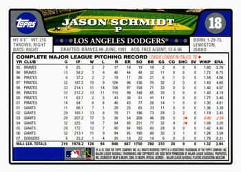 2008 Topps Gift Sets Los Angeles Dodgers #18 Jason Schmidt Back