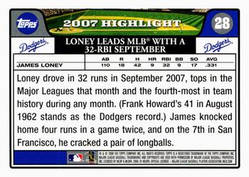 2008 Topps Gift Sets Los Angeles Dodgers #28 James Loney Back