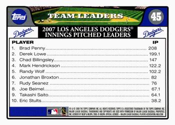2008 Topps Gift Sets Los Angeles Dodgers #45 Brad Penny / Derek Lowe / Chad Billingsley Back