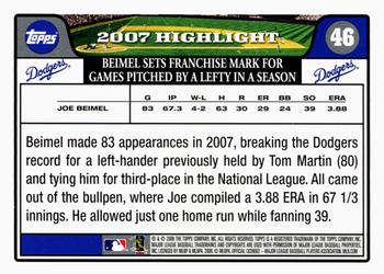 2008 Topps Gift Sets Los Angeles Dodgers #46 Joe Beimel Back