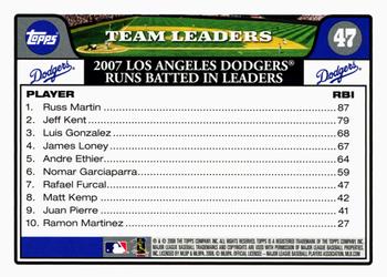 2008 Topps Gift Sets Los Angeles Dodgers #47 Russell Martin / Jeff Kent / Luis Gonzalez Back
