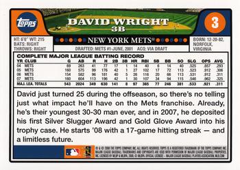 2008 Topps Gift Sets New York Mets #3 David Wright Back
