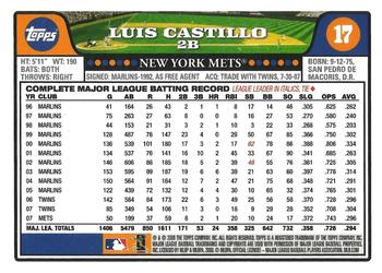 2008 Topps Gift Sets New York Mets #17 Luis Castillo Back