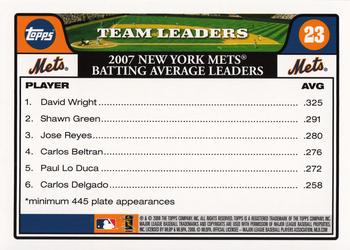 2008 Topps Gift Sets New York Mets #23 David Wright / Shawn Green / Jose Reyes Back