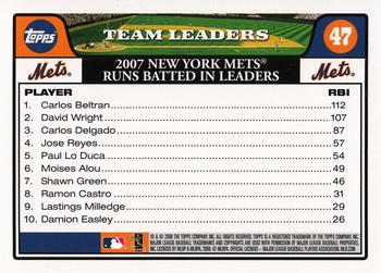 2008 Topps Gift Sets New York Mets #47 Carlos Beltran / David Wright / Carlos Delgado Back