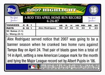 2008 Topps Gift Sets New York Yankees #16 Alex Rodriguez Back