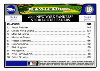 2008 Topps Gift Sets New York Yankees #19 Andy Pettitte / Chien-Ming Wang / Mike Mussina Back