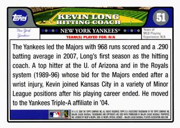 2008 Topps Gift Sets New York Yankees #51 Kevin Long Back