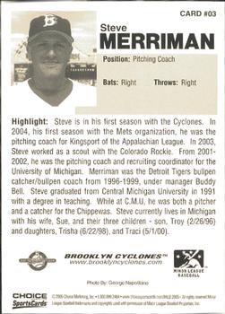 2005 Choice Brooklyn Cyclones #03 Steve Merriman Back