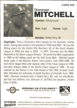 2005 Choice Brooklyn Cyclones #04 Donovan Mitchell Back