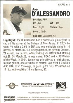 2005 Choice Brooklyn Cyclones #11 Joe D'Alessandro Back
