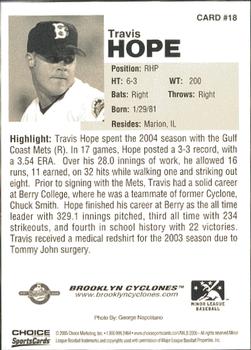 2005 Choice Brooklyn Cyclones #18 Travis Hope Back
