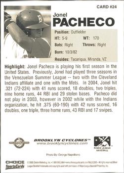 2005 Choice Brooklyn Cyclones #24 Jonel Pacheco Back
