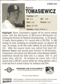 2005 Choice Brooklyn Cyclones #34 Kevin Tomasiewicz Back