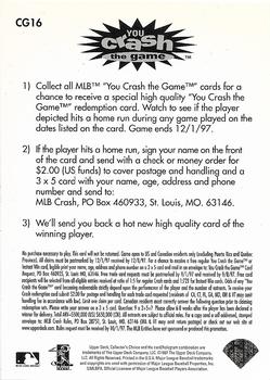 1997 Collector's Choice - You Crash the Game #CG16 Andres Galarraga Back