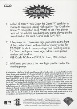 1997 Collector's Choice - You Crash the Game #CG30 Juan Gonzalez Back