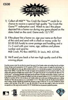 1997 Collector's Choice - You Crash the Game #CG30 Juan Gonzalez Back
